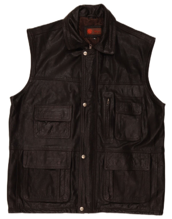 Helium Mens Leather Gilet UK 42 XL Καφέ Δέρμα