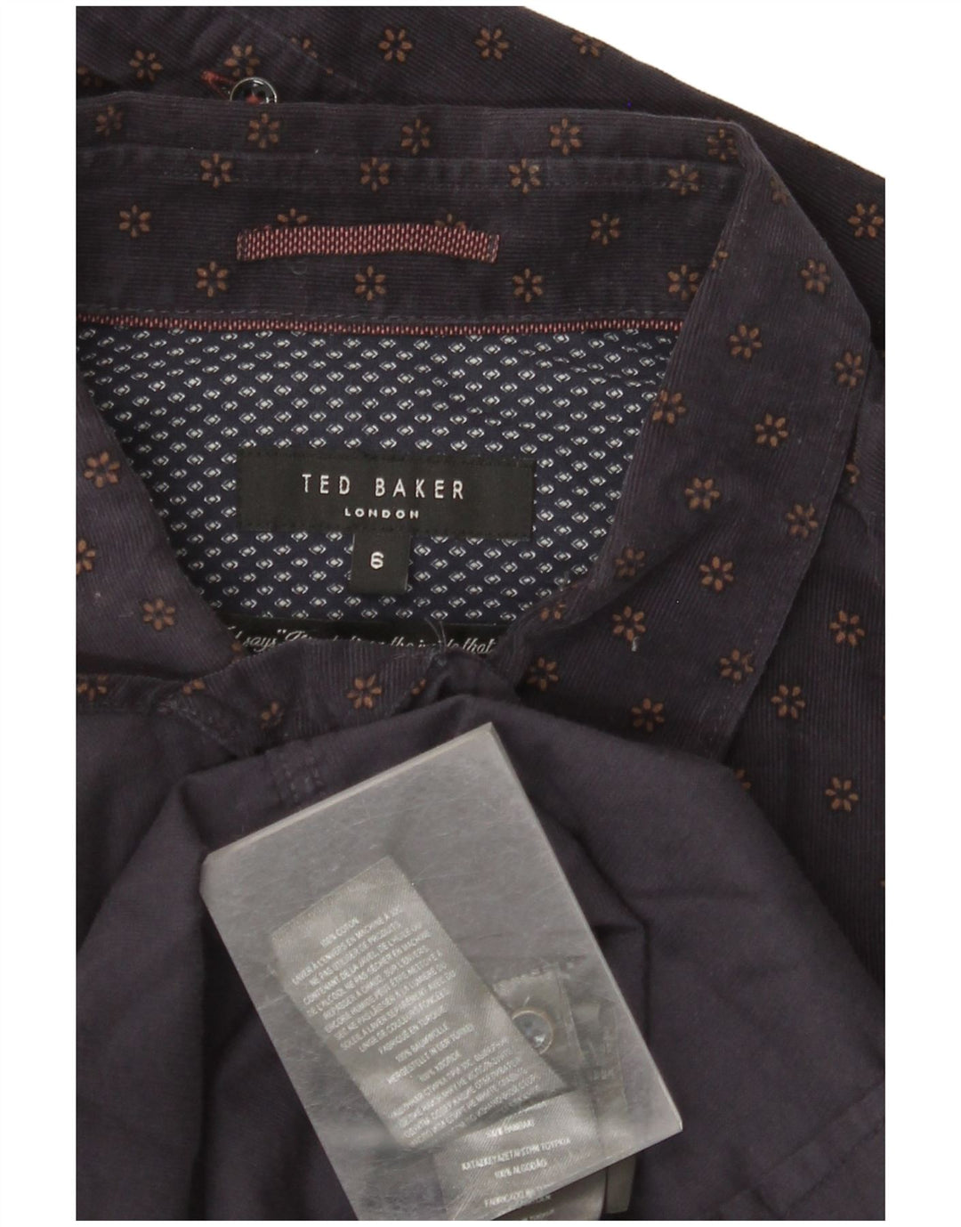 TED BAKER Ανδρικό κοτλέ πουκάμισο νούμερο 6 2XL Navy Blue Floral Βαμβακερό