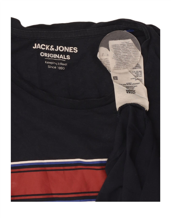 Ανδρικό γραφικό μπλουζάκι Jack & Jones Τοπ μεσαίο μπλε ναυτικό βαμβακερό ριγέ