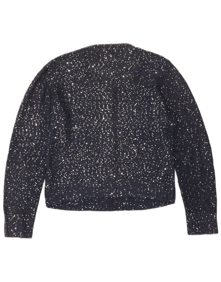 JIGSAW Γυναικείο Crop Cardigan πουλόβερ UK 12 Medium Navy Blue Polyester