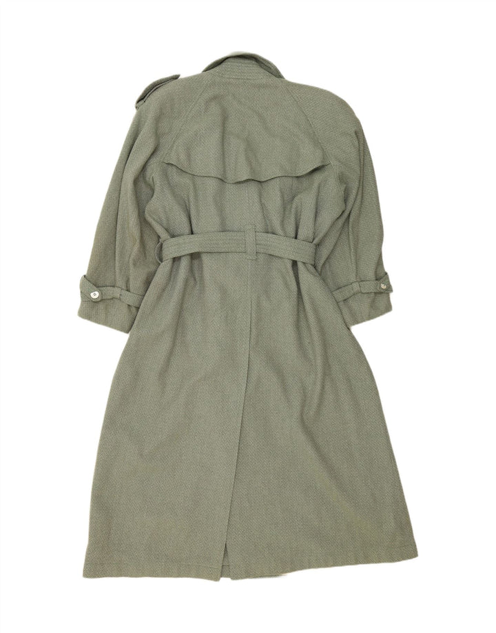 VINTAGE Womens Trench Coat UK 14 Large Green Chevron