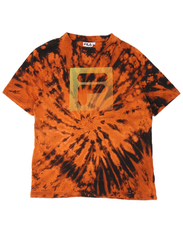 Fila Mens Graphic T-Shirt Top Medium Orange Tie Dye Cotton
