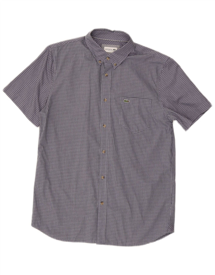 Ανδρικό κοντομάνικο πουκάμισο Lacoste νούμερο 40 Medium Navy Blue Check Cotton