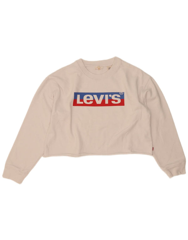 Γυναικεία Levi's Oversized Crop Graphic Φούτερ Jumper UK 10 Small White