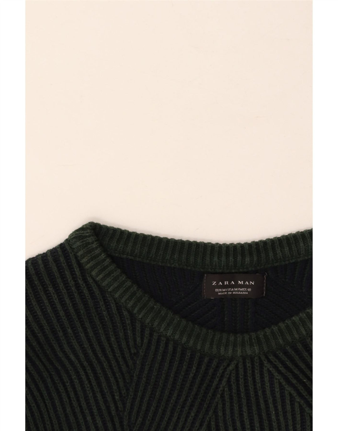 ZARA Mens Boat Neck Jumper Sweater Medium Green Cotton