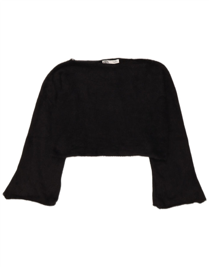 Zara Γυναικείο Crop Top Μακρυμάνικο UK 14 Medium Μαύρο