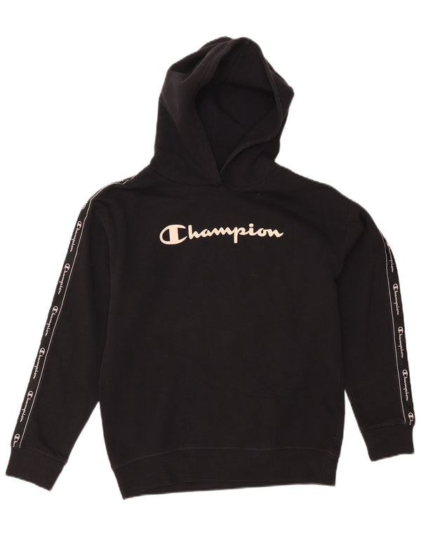 Champion Girls Graphic Hoodie Jumper 11-12 ετών μεγάλο μαύρο βαμβακερό