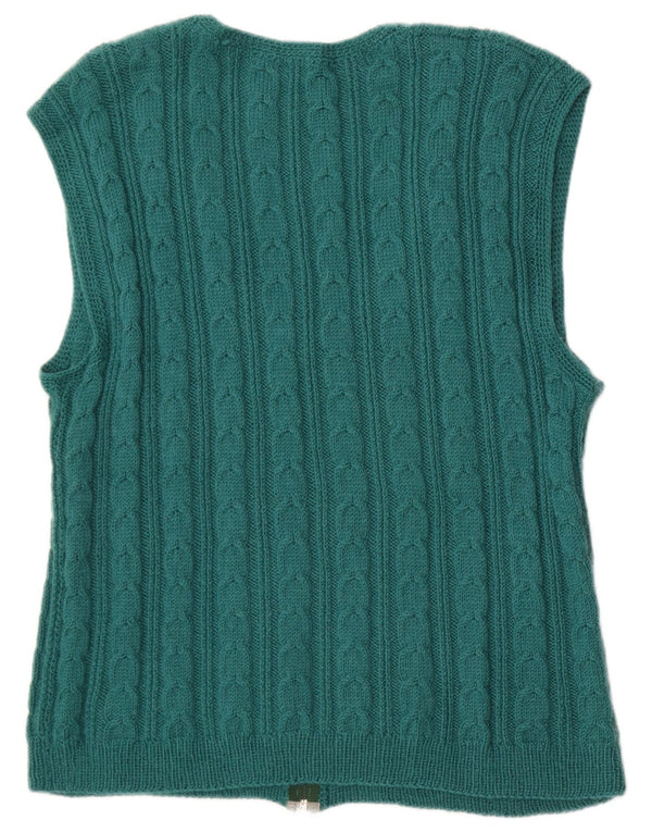 Vintage Womens Sleeveless Cardigan Sweater UK 16 Large Green