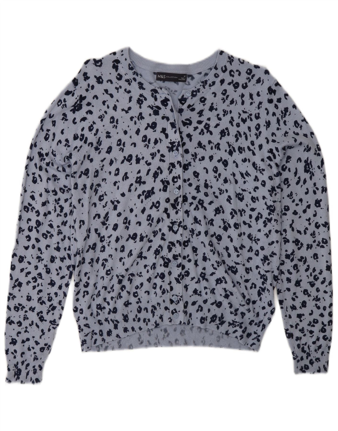 MARKS & SPENCER Γυναικείο πουλόβερ ζακέτα UK 14 Medium Blue Animal Print