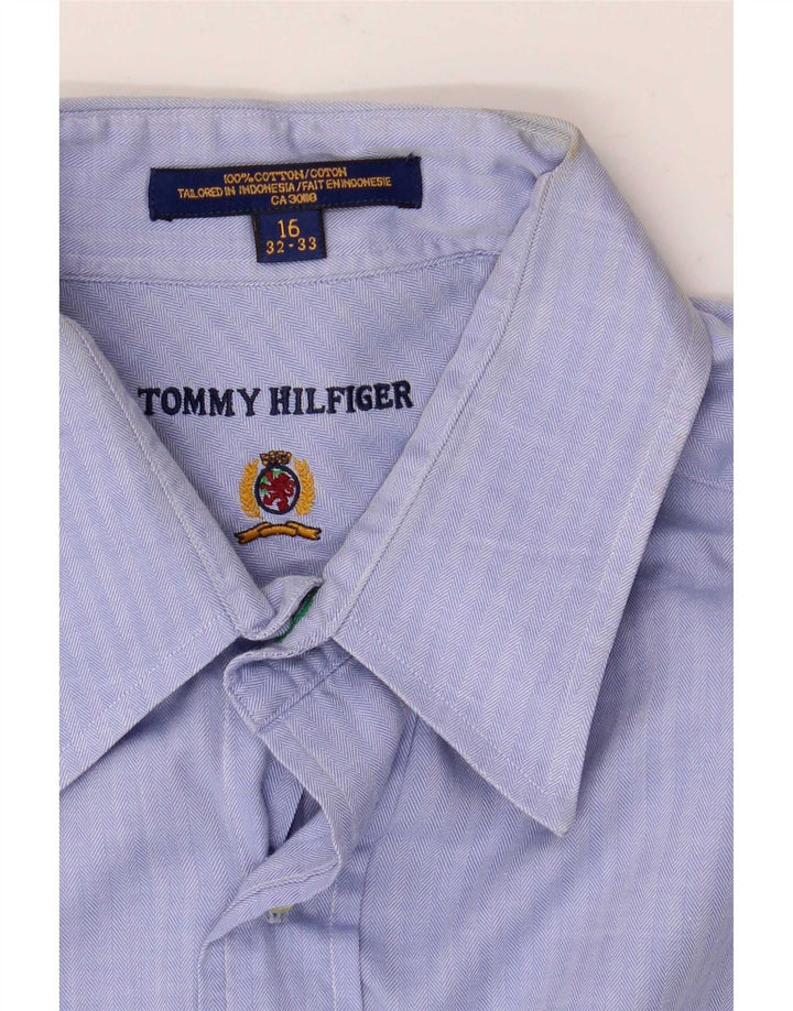 Ανδρικό πουκάμισο Tommy Hilfiger Size 16 Large Blue από βαμβακερό ψαροκόκκαλο