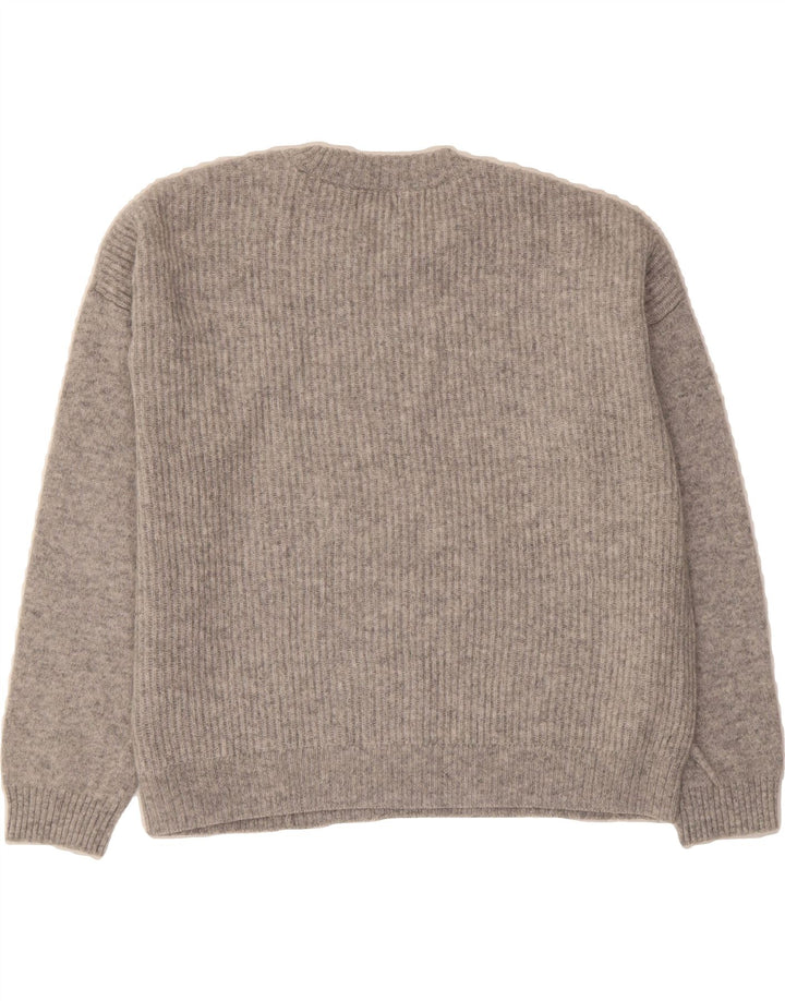 KAPPA Womens Oversized Crew Neck Jumper Sweater UK 14 Medium Grey Wool Vintage Kappa and Second-Hand Kappa from Messina Hembry 