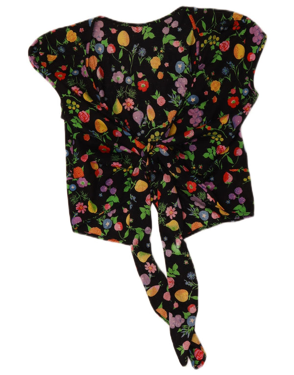 Vintage γυναικεία Crop Wrap Cardigan Top UK 14 Medium Black Floral