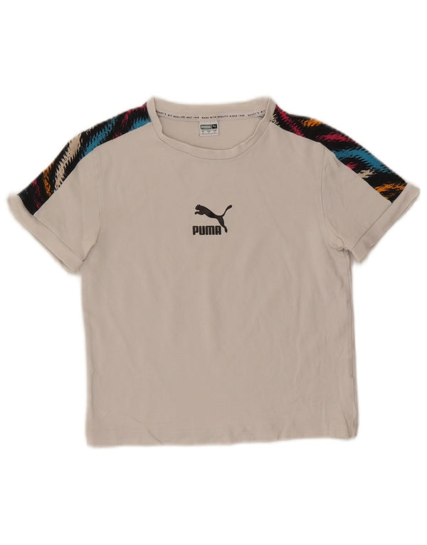 Γυναικείο γραφικό μπλουζάκι Puma Crop Top UK 8 Small White Colourblock