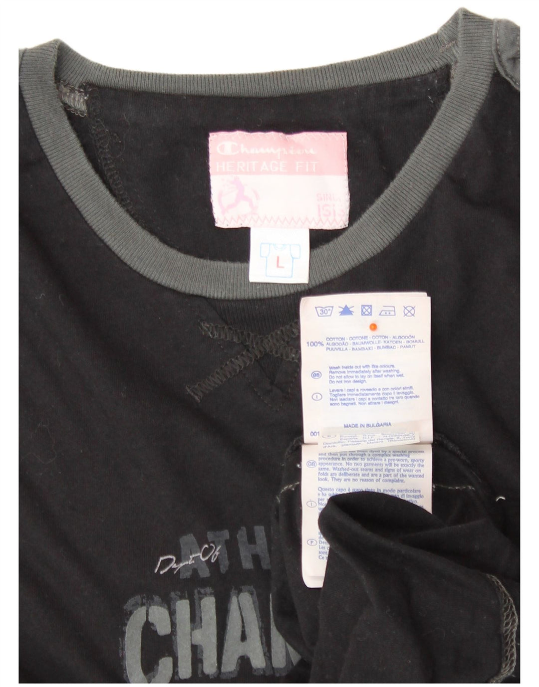 Γυναικείο γραφικό μπλουζάκι CHAMPION Heritage Fit Top UK 14 μεγάλο μαύρο βαμβακερό