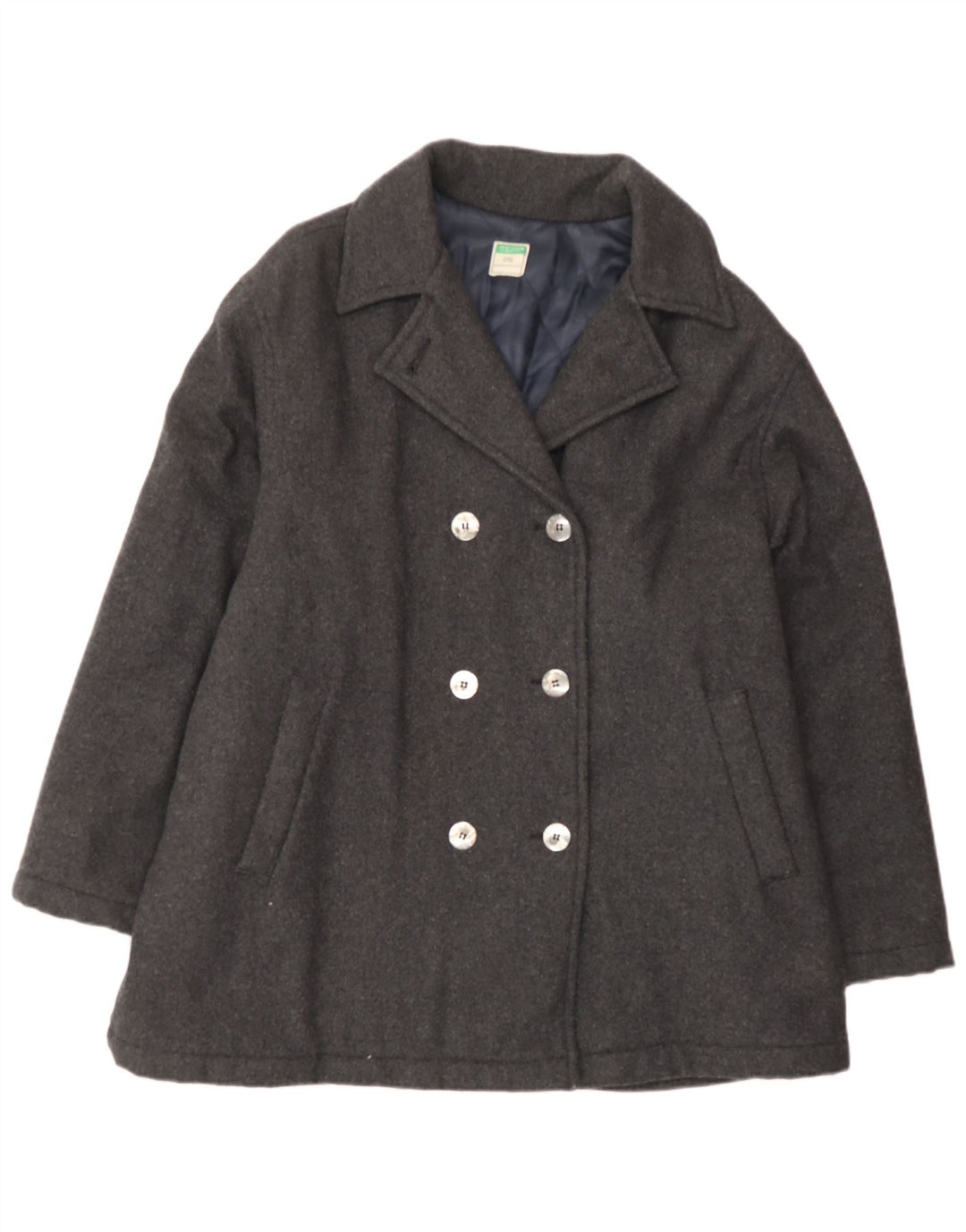 BENETTON Γυναικείο παλτό με διπλό στήθος UK 18 XL Γκρι μαλλί