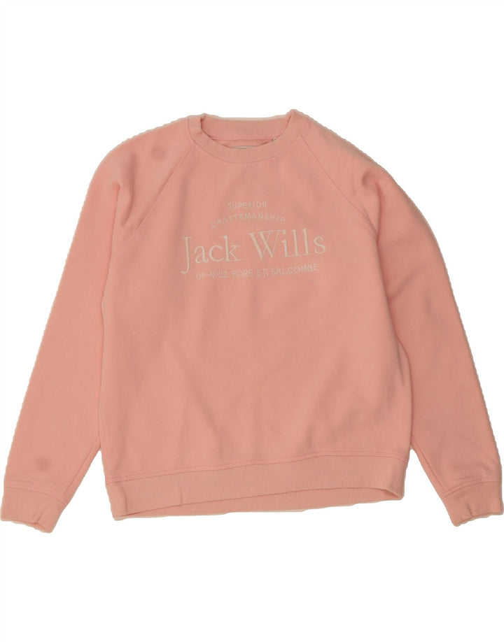 JACK WILLS Womens Oversized Graphic Sweatshirt Jumper UK 12 Medium  Pink Vintage Jack Wills and Second-Hand Jack Wills from Messina Hembry 