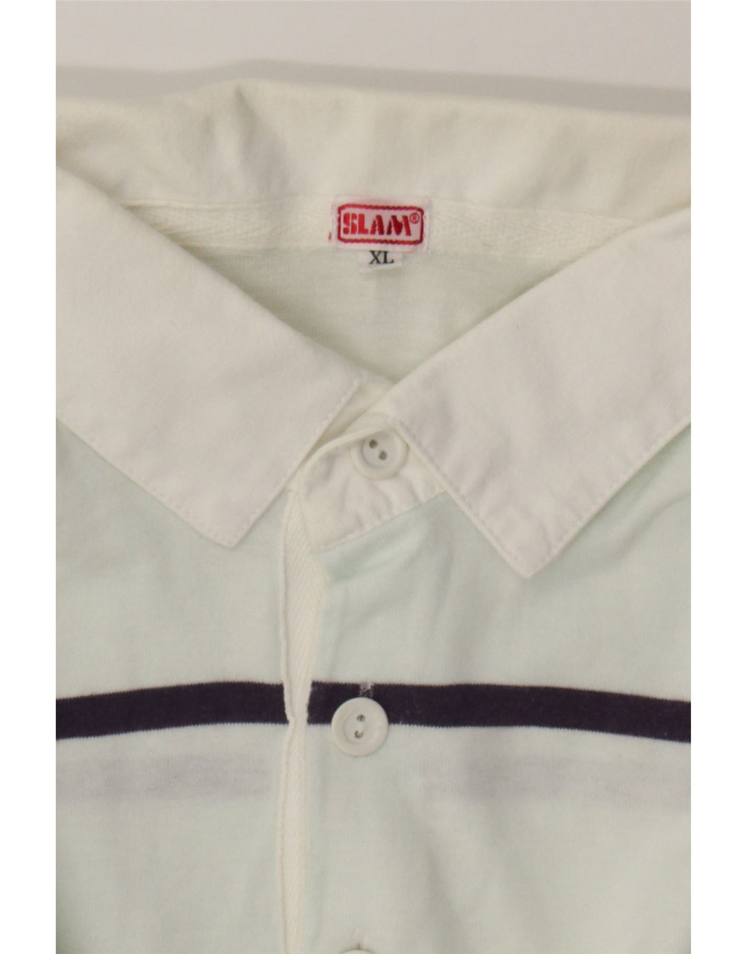 SLAM Mens Polo Shirt XL Blue Striped Cotton Vintage Slam and Second-Hand Slam from Messina Hembry 