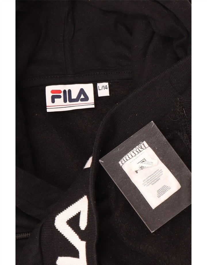FILA Girls Crop Graphic Hoodie Jumper 13-14 ετών Μεγάλο μαύρο βαμβακερό