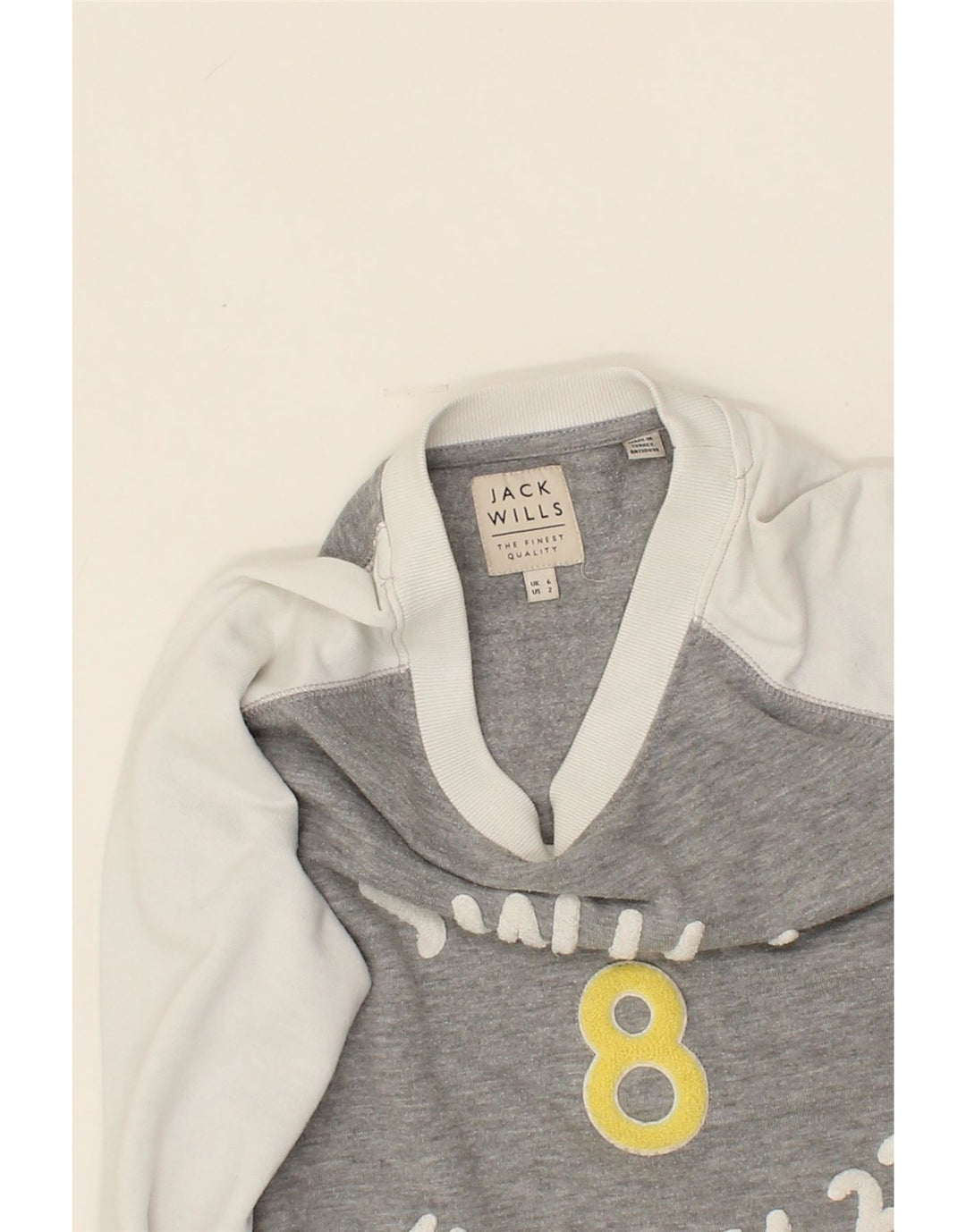 JACK WILLS Womens Oversized Sweatshirt Jumper UK 6 XS  Grey Colourblock Vintage Jack Wills and Second-Hand Jack Wills from Messina Hembry 