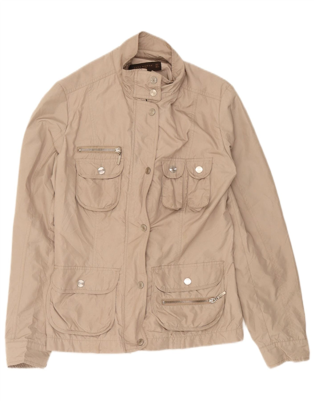 Zara Γυναικείο Utility Jacket UK 14 Large Beige Βαμβακερό