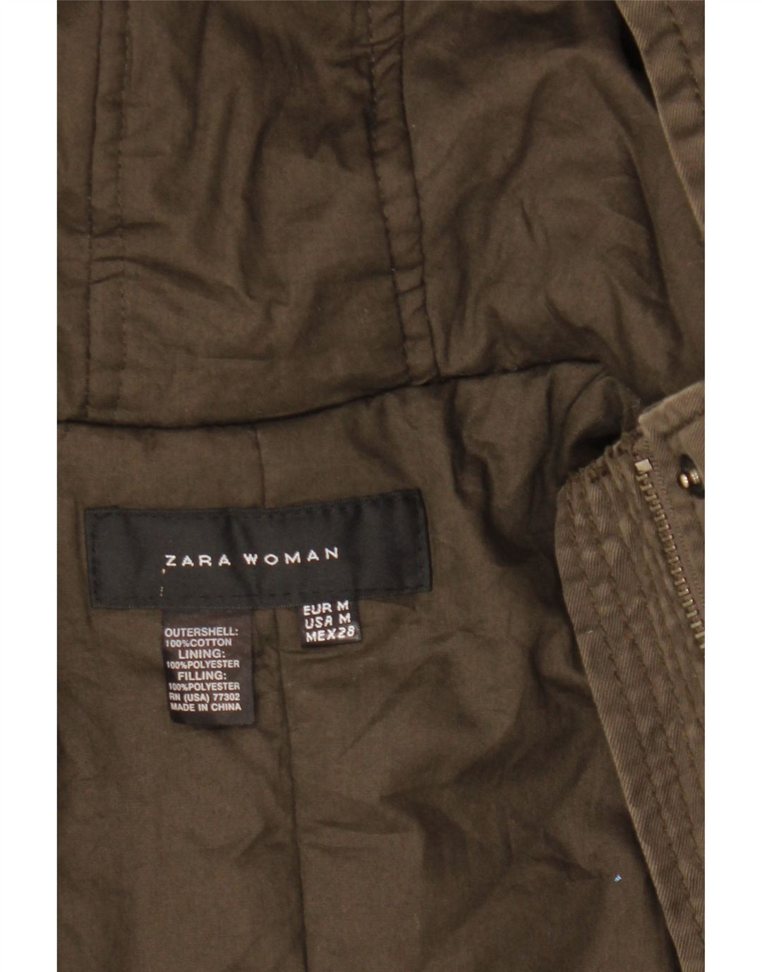Zara Γυναικείο Μπουφάν Parka Military Hooded UK 14 Medium Khaki Cotton