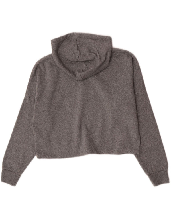 Puma Girls Graphic Crop Hoodie Jumper 13-14 Years Grey Cotton