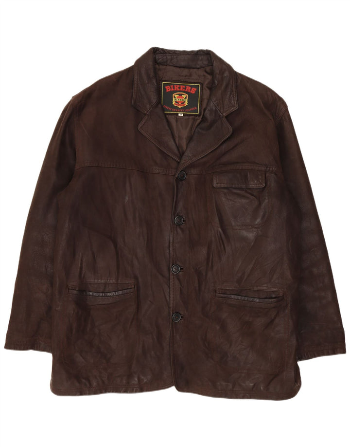 BIKERS Ανδρικό δερμάτινο σακάκι με 4 κουμπιά IT 58 4XL Καφέ Δερμάτινο