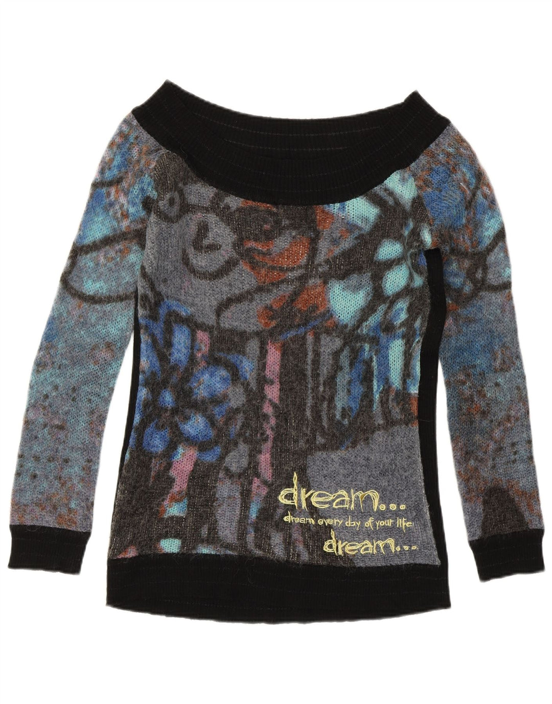 DESIGUAL Γυναικείο πουλόβερ με λαιμόκαυστο UK 12 Medium Black Colorful