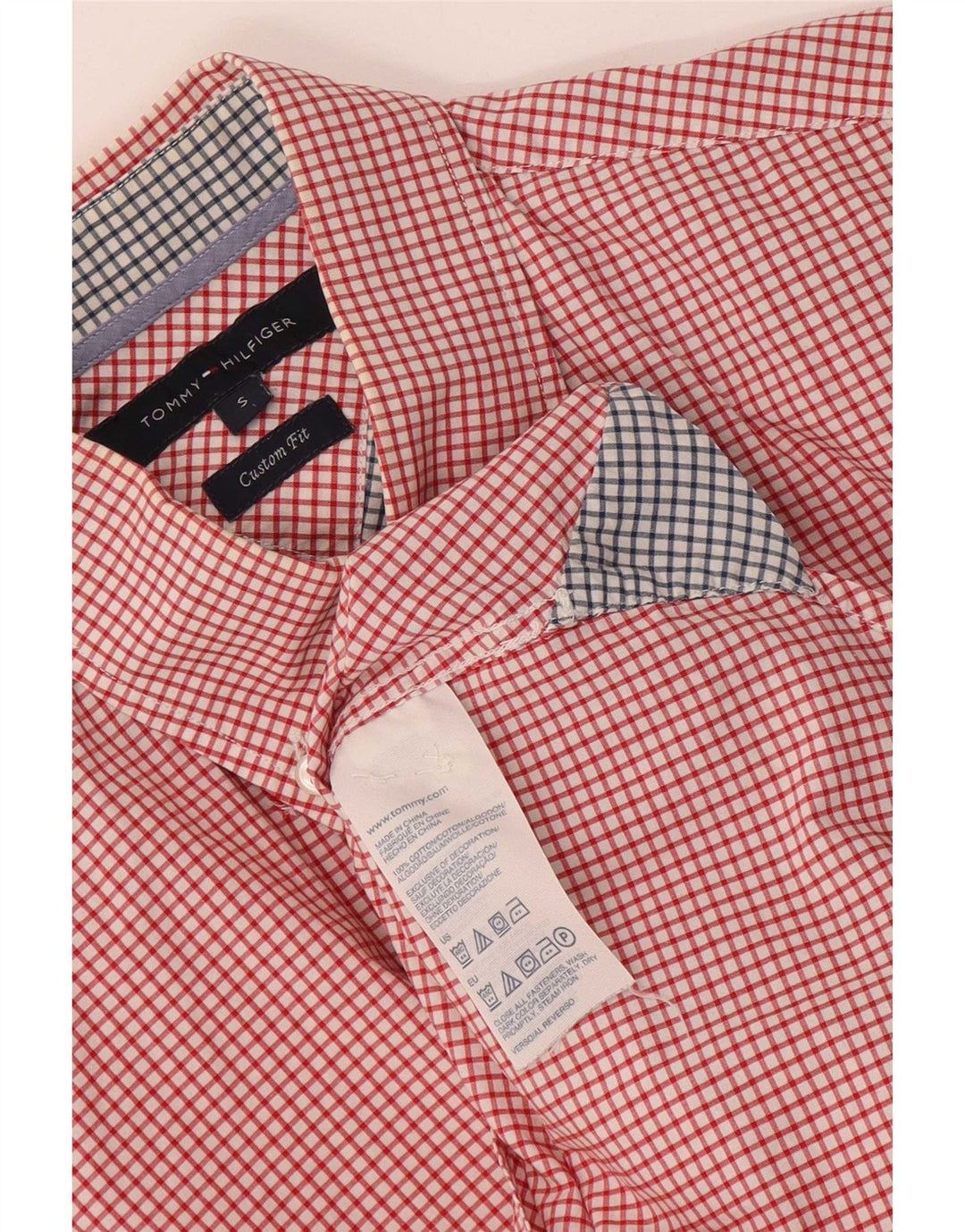 Ανδρικό πουκάμισο Tommy Hilfiger Custom Fit Μικρό κόκκινο βαμβακερό Gingham