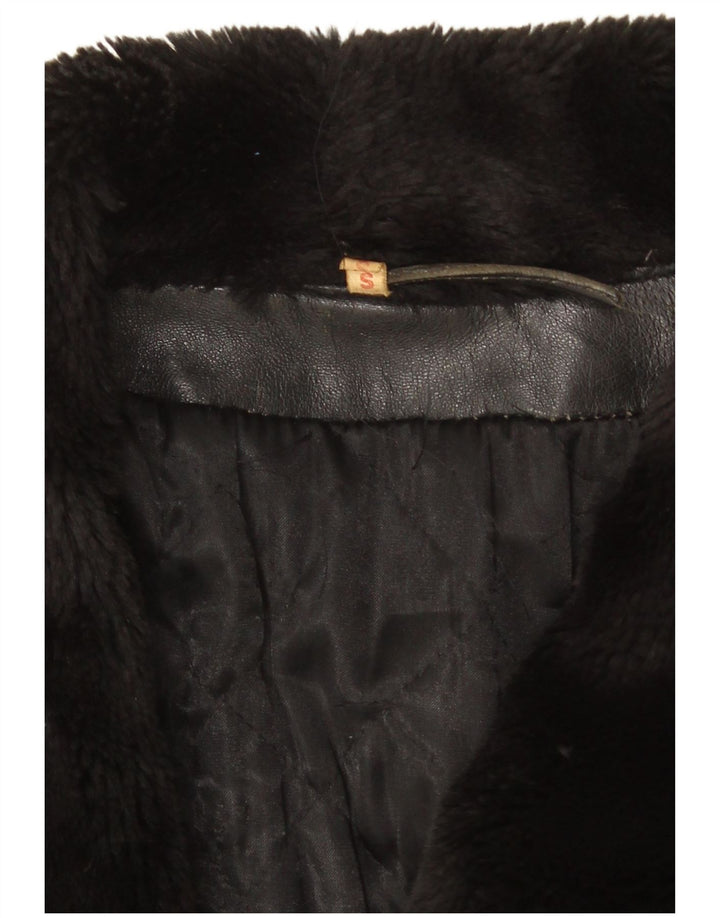 Vintage Γυναικείο Oversized Δερμάτινο Μπουφάν UK 10 Small Black Leather