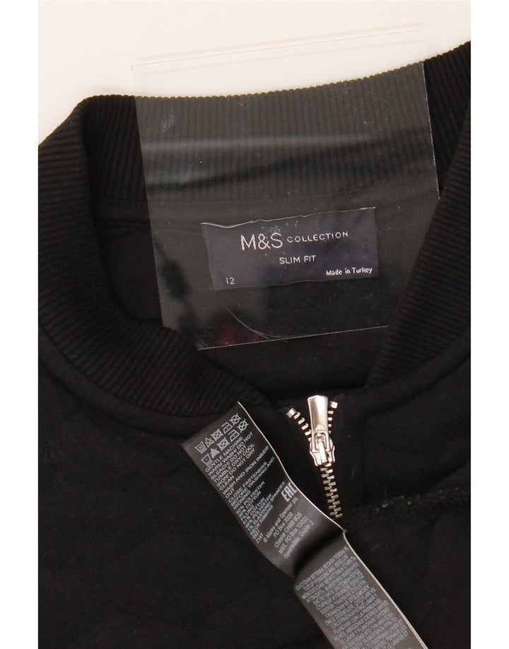 Marks & Spencer Γυναικεία φόρμα γυμναστικής φόρμας τοπ μπουφάν UK 12 Medium Black
