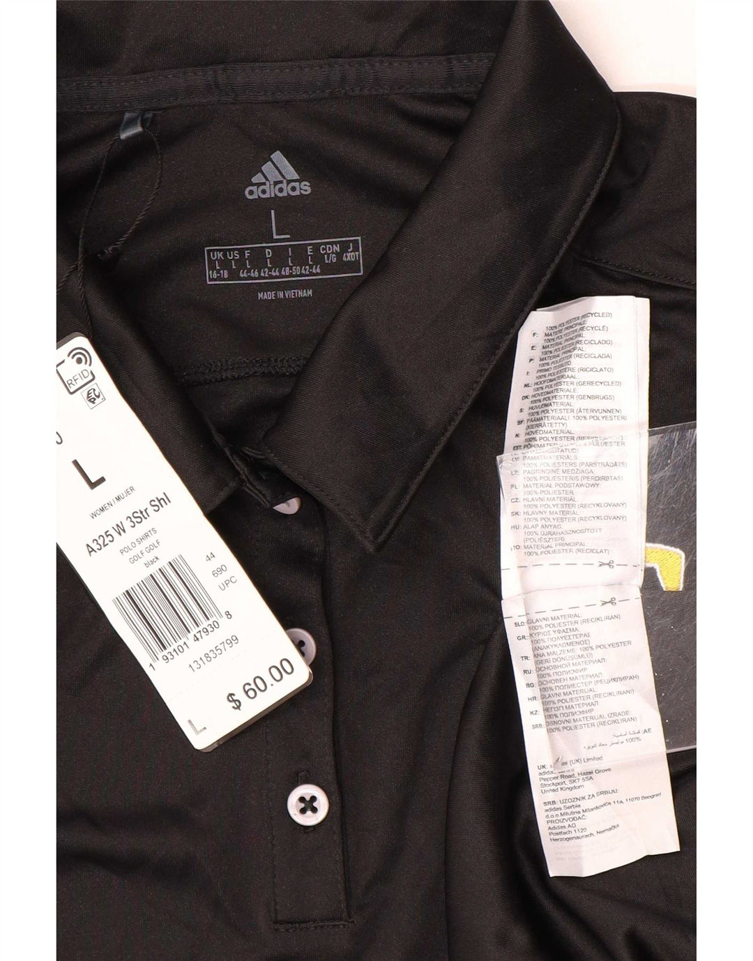 Adidas Γυναικείο πουκάμισο πόλο UK 16/18 Μεγάλο μαύρο πολυεστέρα