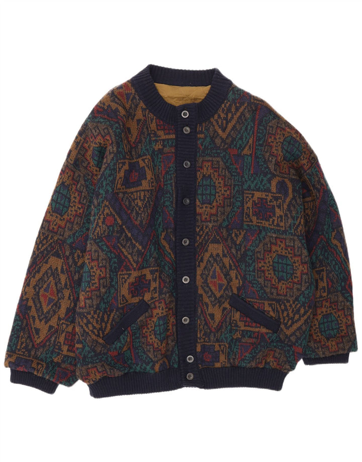 Vintage Ανδρικό πλεκτό μπουφάν Bomber IT 54 2XL Πολύχρωμο γεωμετρικό μαλλί