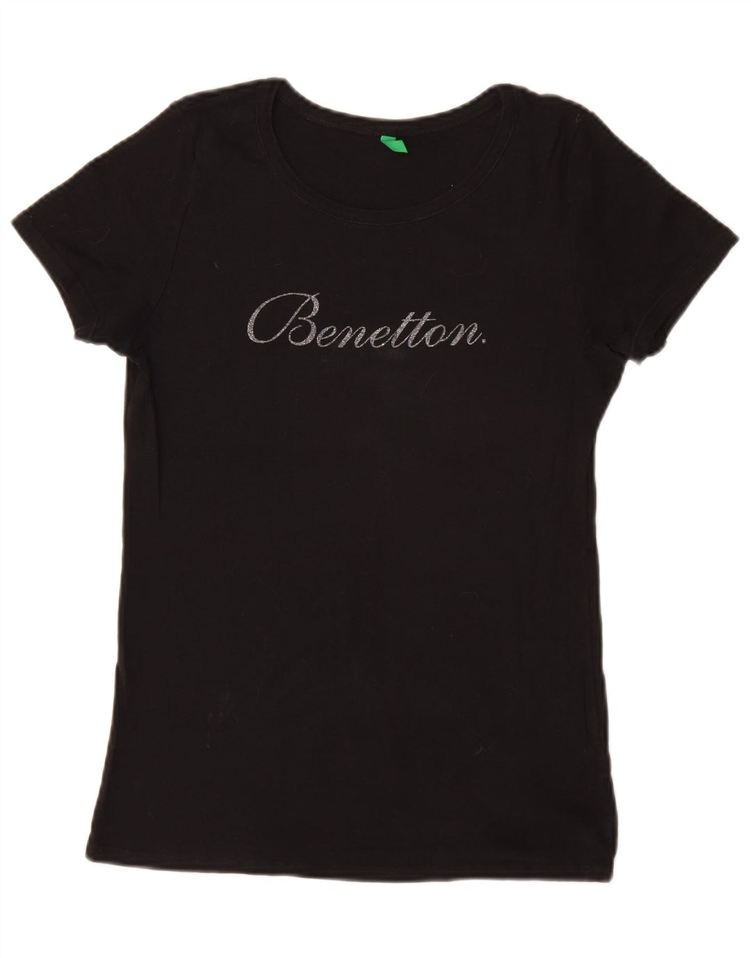 BENETTON Γυναικείο γραφικό T-Shirt Top UK 16 Small Black