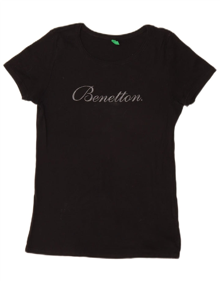 BENETTON Γυναικείο γραφικό T-Shirt Top UK 16 Small Black