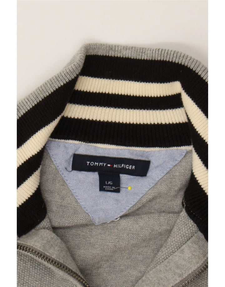 TOMMY HILFIGER Mens Zip Neck Jumper Sweater Large Grey Cotton Vintage Tommy Hilfiger and Second-Hand Tommy Hilfiger from Messina Hembry 