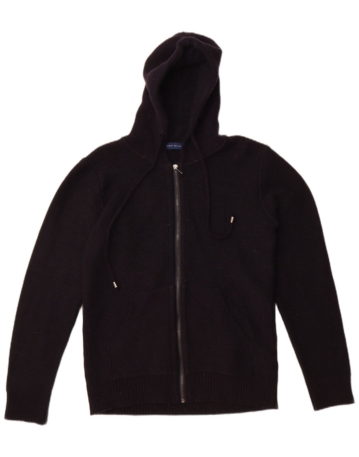 Γυναικείο πουλόβερ ζακέτα με κουκούλα Libero Milano UK 14 μεσαίο μαύρο μαλλί