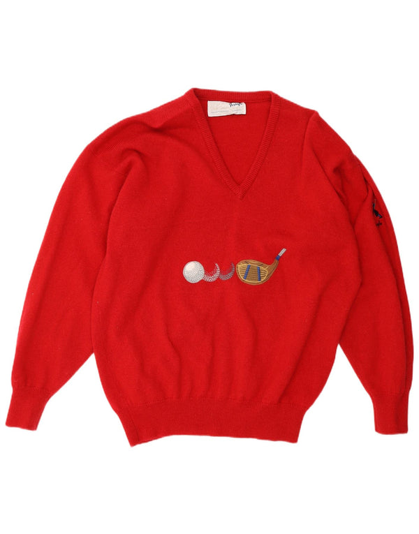 PRINGLE Γυναικείο πουλόβερ με γραφικό V λαιμόκοψη UK 18 XL κόκκινο μαλλί