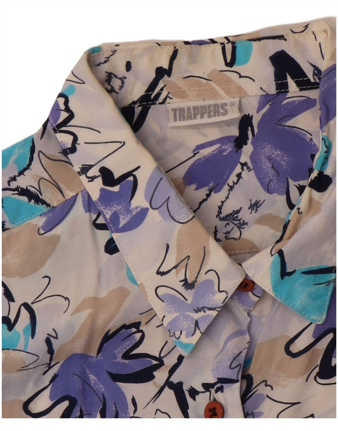 VINTAGE Γυναικείο πουκάμισο Μπλούζα UK 16 Large Blue Floral