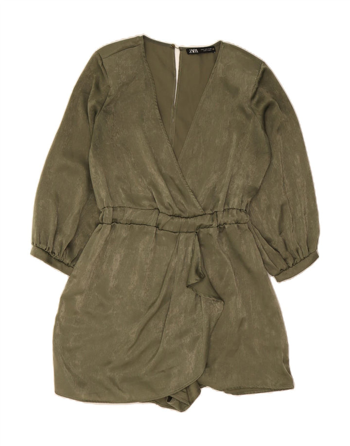 ZARA Womens Playsuit UK 14 Medium Khaki Polyester Vintage Zara and Second-Hand Zara from Messina Hembry 