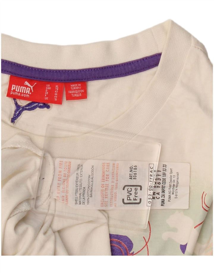 Γυναικείο γραφικό μπλουζάκι PUMA Top UK 16 μεγάλο λευκό βαμβακερό
