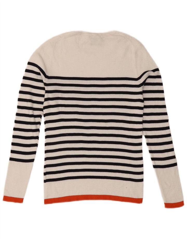 Massimo Dutti Γυναικείο πουλόβερ με λαιμόκαυστο UK 12 μεσαίο λευκό ριγέ