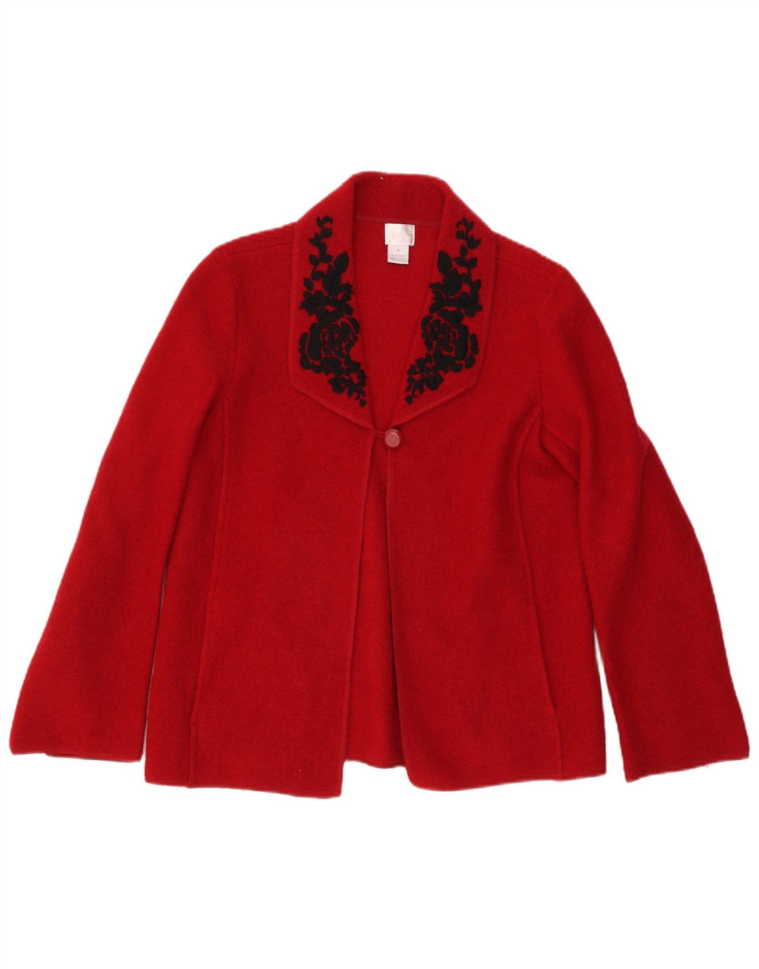 VINTAGE Γυναικείο Μπουφάν 1 Κουμπί Blazer UK 14 Μαλλί με μεσαίο κόκκινο φλοράλ