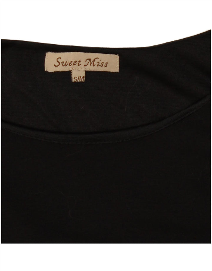 Vintage γυναικείο μανίκι 3/4 βασικό βρετανικό φόρεμα 10 μικρό μαύρο γεωμετρικό μαλλί