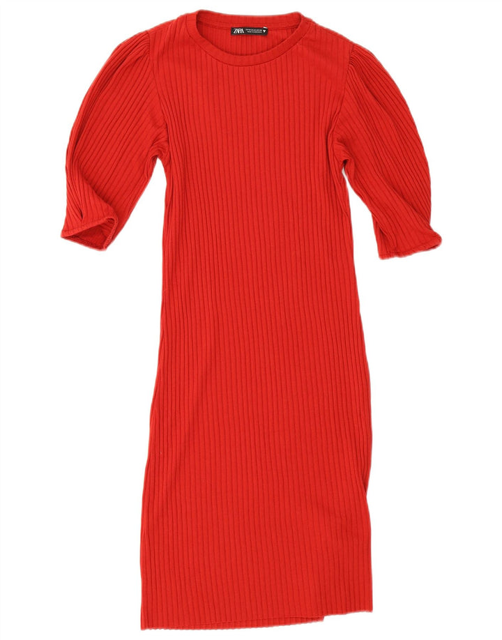 Zara Γυναικείο πλεκτό Bodycon Φόρεμα UK 12 Medium Red