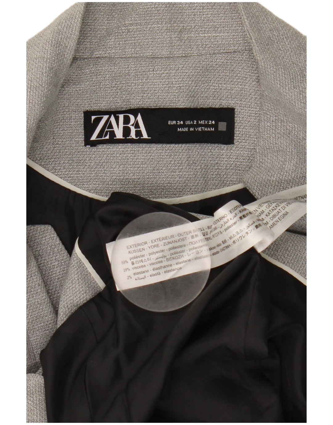 Zara Γυναικείο Μπουφάν σακάκι με 1 κουμπί EU 34 2XS Γκρι Πολυεστέρας