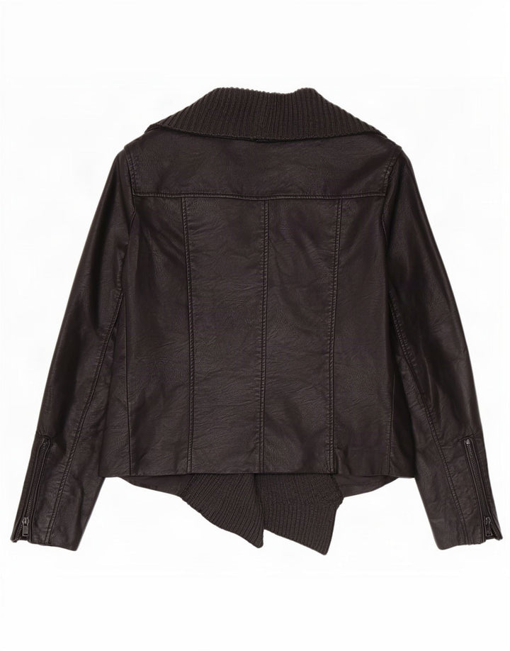 Cavalini Γυναικείο Ανοιχτό Faux Leather Biker Jacket UK 18 XL Μαύρο Πολυουρεθάνη