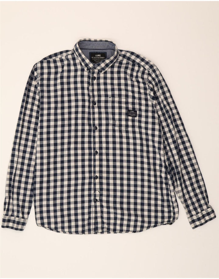 JACK & JONES Mens Shirt 2XL Navy Blue Gingham Cotton Vintage Jack & Jones and Second-Hand Jack & Jones from Messina Hembry 