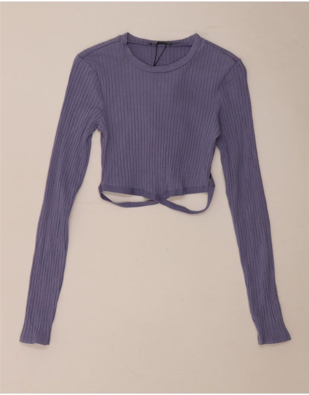 Zara Γυναικείο Crop Top Μακρυμάνικο UK 10 Small Blue βαμβακερό