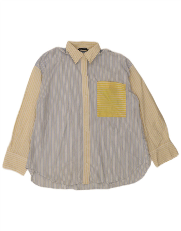 Zara Γυναικείο πουκάμισο Oversized UK 10 Small Blue ριγέ βαμβακερό